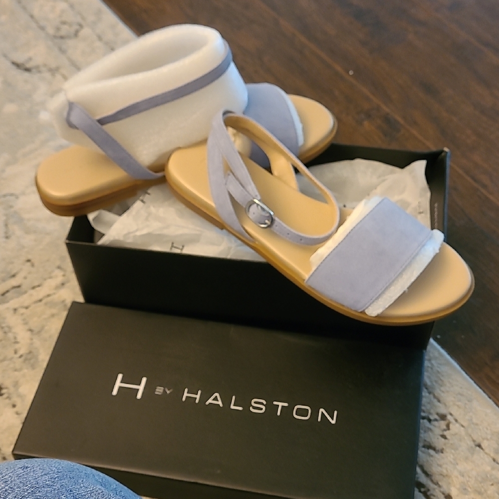 H by Halston Light Blue Suede Sandals Ankle Strap